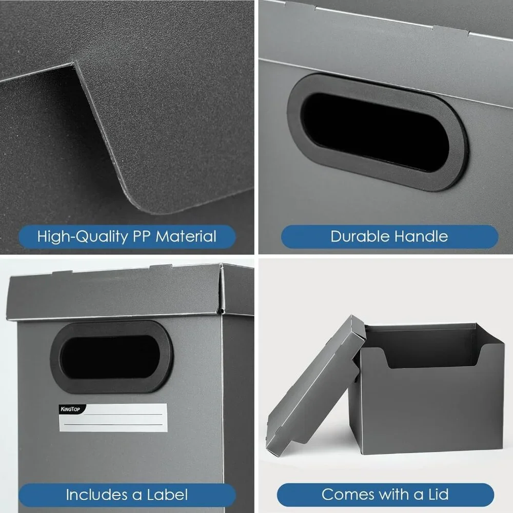 NEW King Top Set of 4 Plastic Collapsible Foldable Folding Small File Boxes Lid